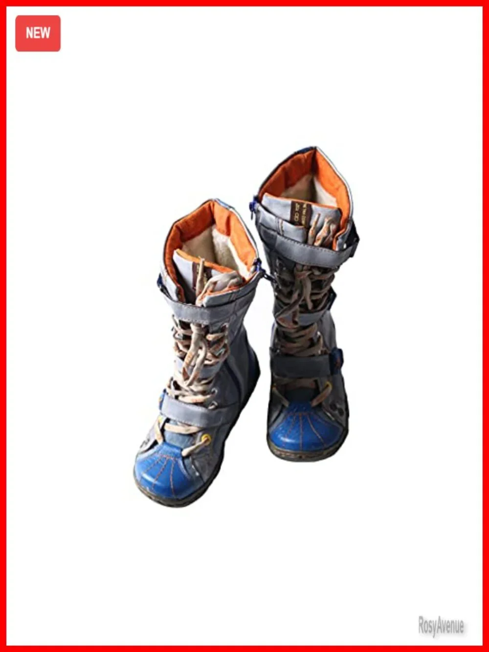 Strap-Accent Washed PU Leather Flat Boots with Faux Fur Lining, Zip Closure